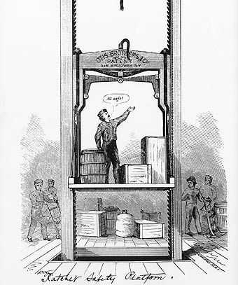 Nákladní výtah od Watermana z roku 1851.