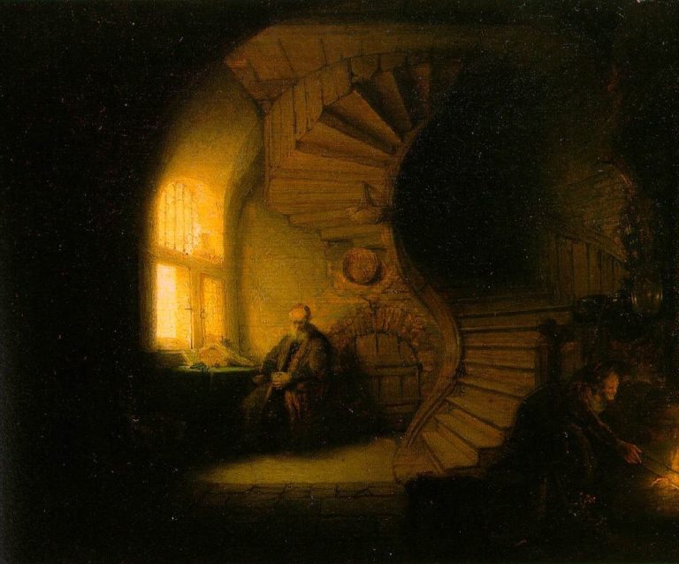 Rembrandtův obraz „Meditující filozof“ (1632)